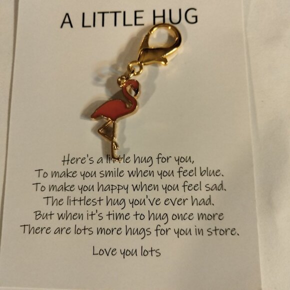 Flamingo Hug Charm Keychain Clip Inspirational Card - Picture 1 of 6